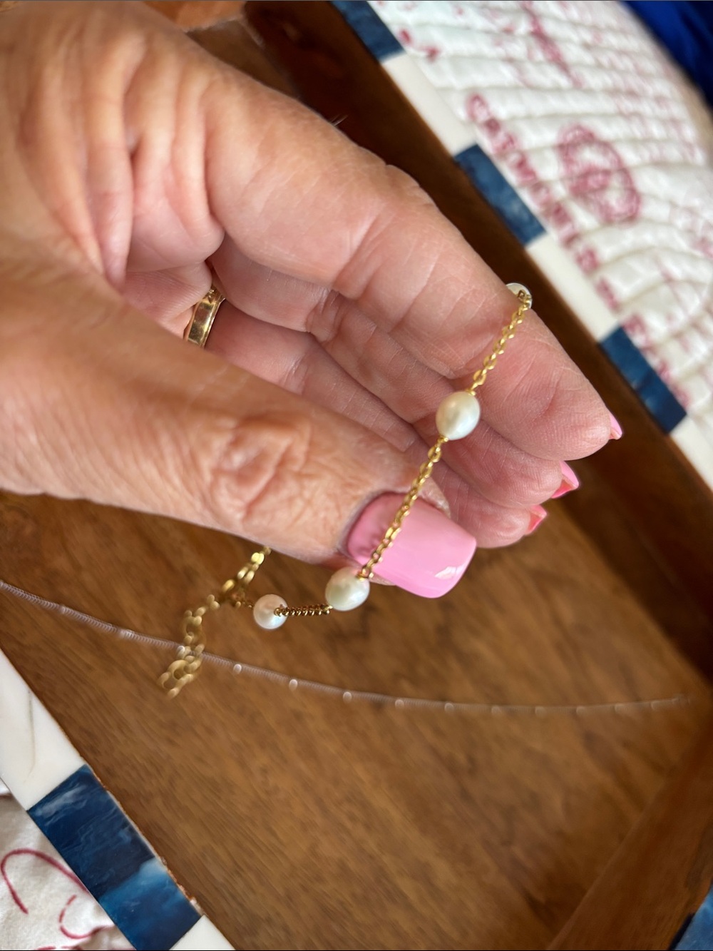 Pair of Anklets Honora Pearl 925 (Gold overlay) and 925 Sterling Beaded Station - Picture 9 of 9